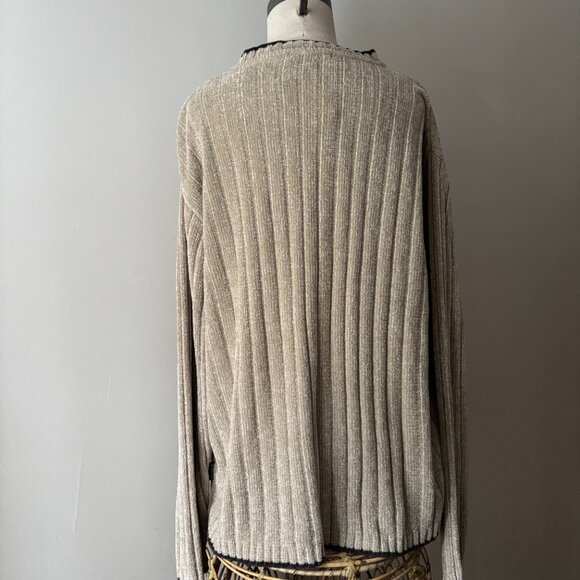 SALE   1990s Soft Chenille Sweater | Vintage Boxy Beige Knit - Picture 3 of 5